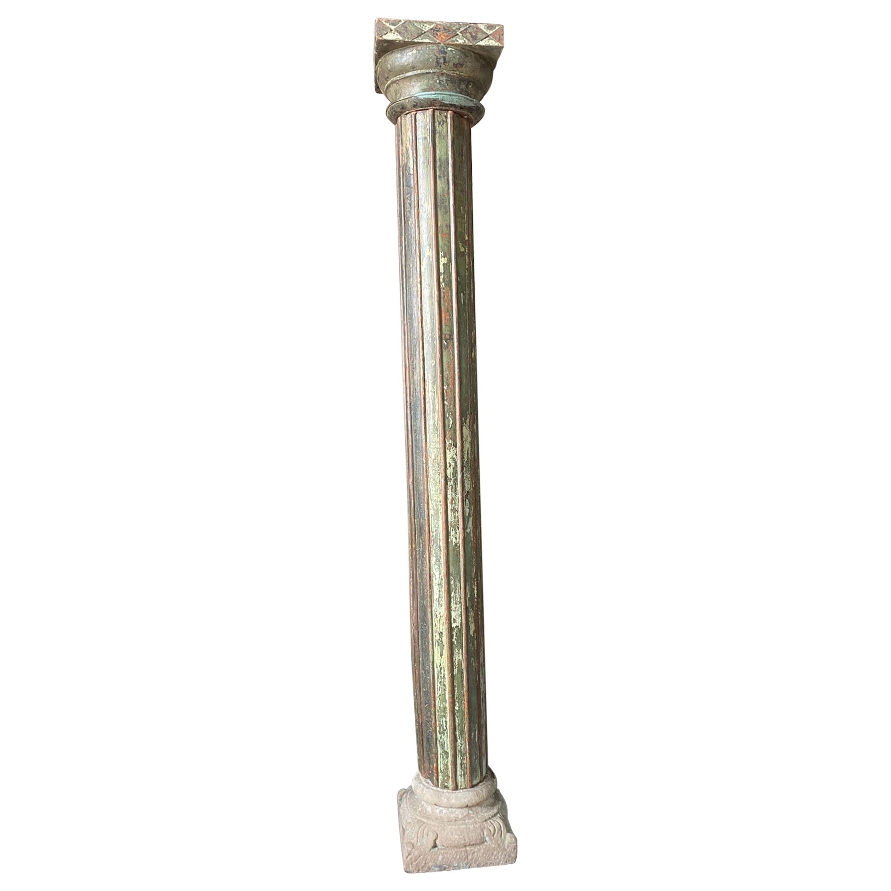 British colonial carved teak column For Sale