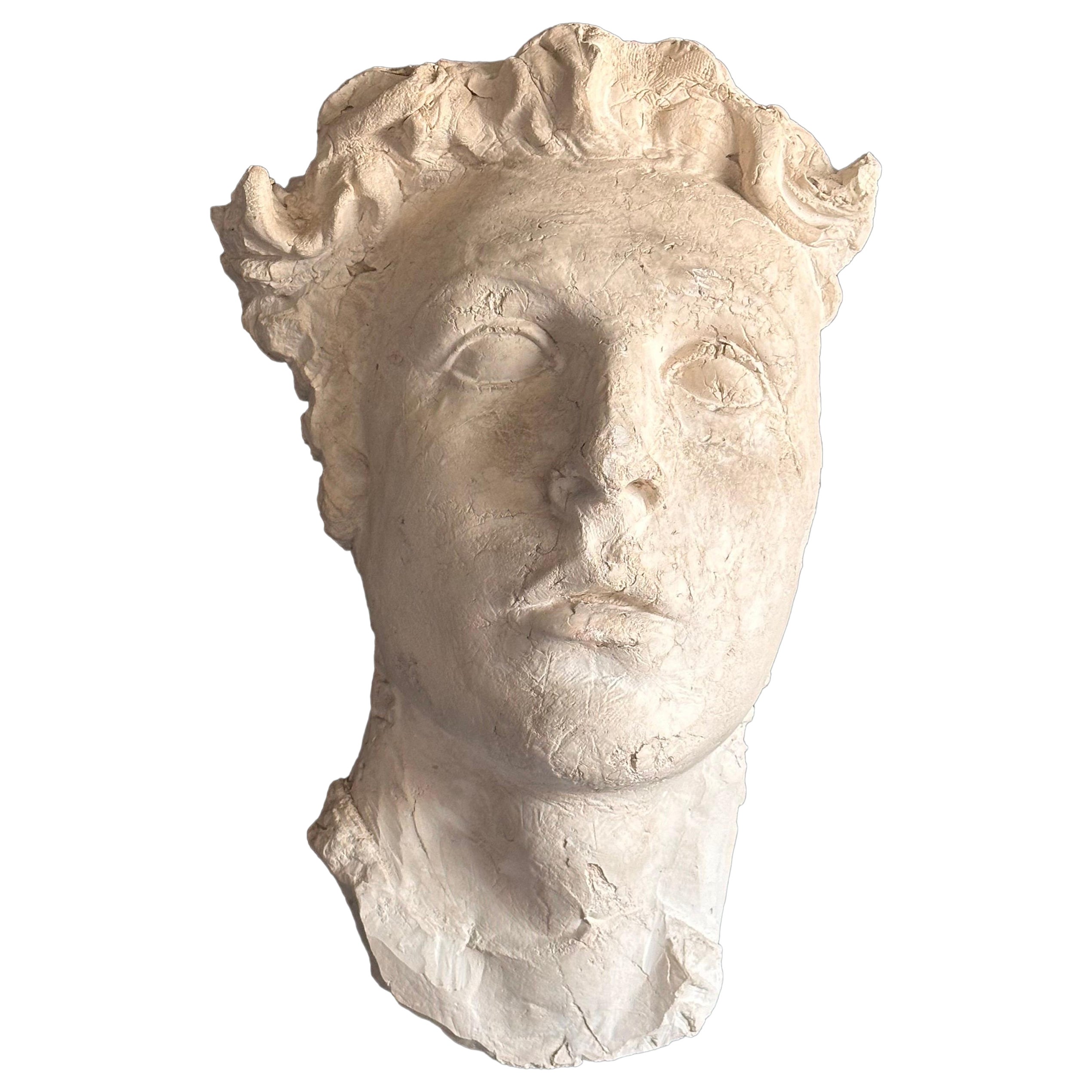 Superbe visage décoratif romain en gypse, reproduction des années 1970