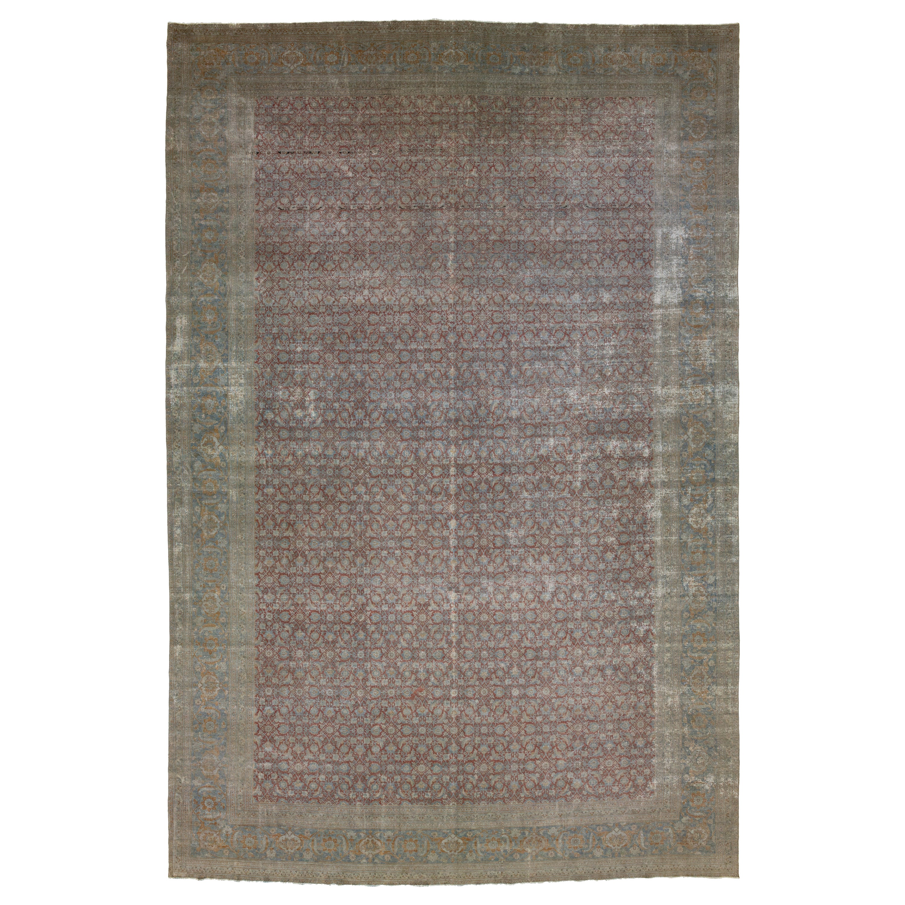 Tapis de laine rouille fait main Tabriz persan antique avec motif Allover 