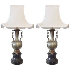 Pair of French Chinoiserie Lamps with Slate Bases For Sale at 1stDibs