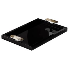 Berro-Tablett aus glänzendem, schwarz lackiertem Holz und Corno Italiano, Mod. 2417