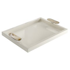 Berro Tray in Glossy Ivory Lacquered Wood and Corno Italiano, Mod. 2416