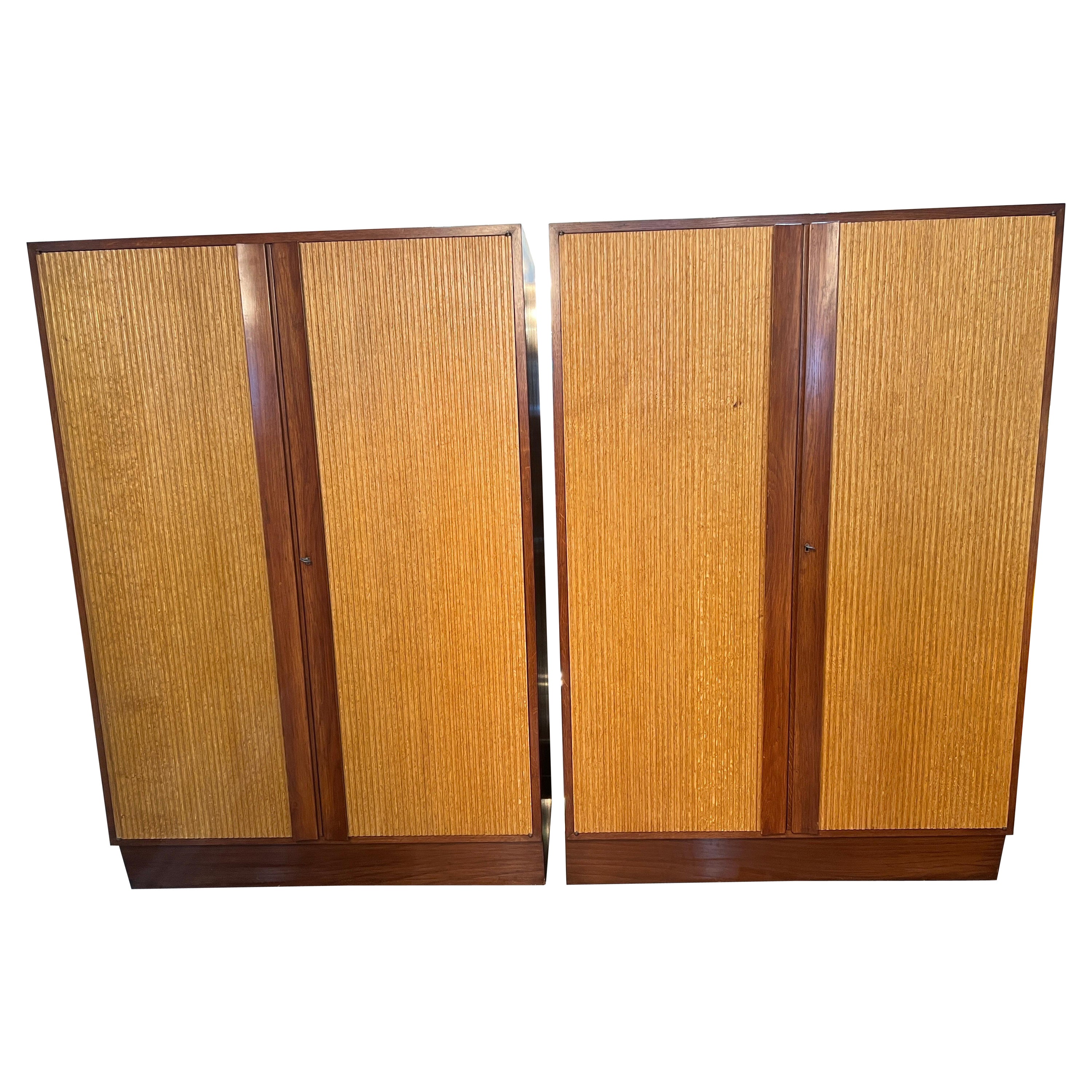 Rare pair of Italian reeded front cabinets  For Sale