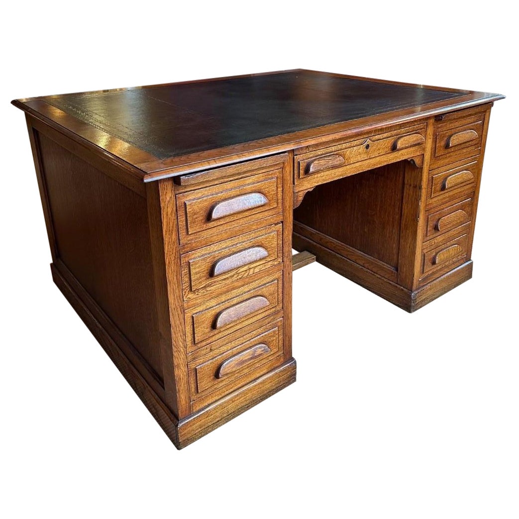 Antique oak partner desk For Sale