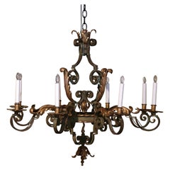 Early 20th Century French Louis XV Verdigris and Gilt Wrought Iron Chandelier