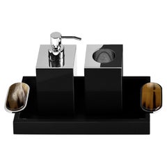 Argentella Bath Set in Black Lacquer and Corno Italiano, Mod. 2437-2440-2443