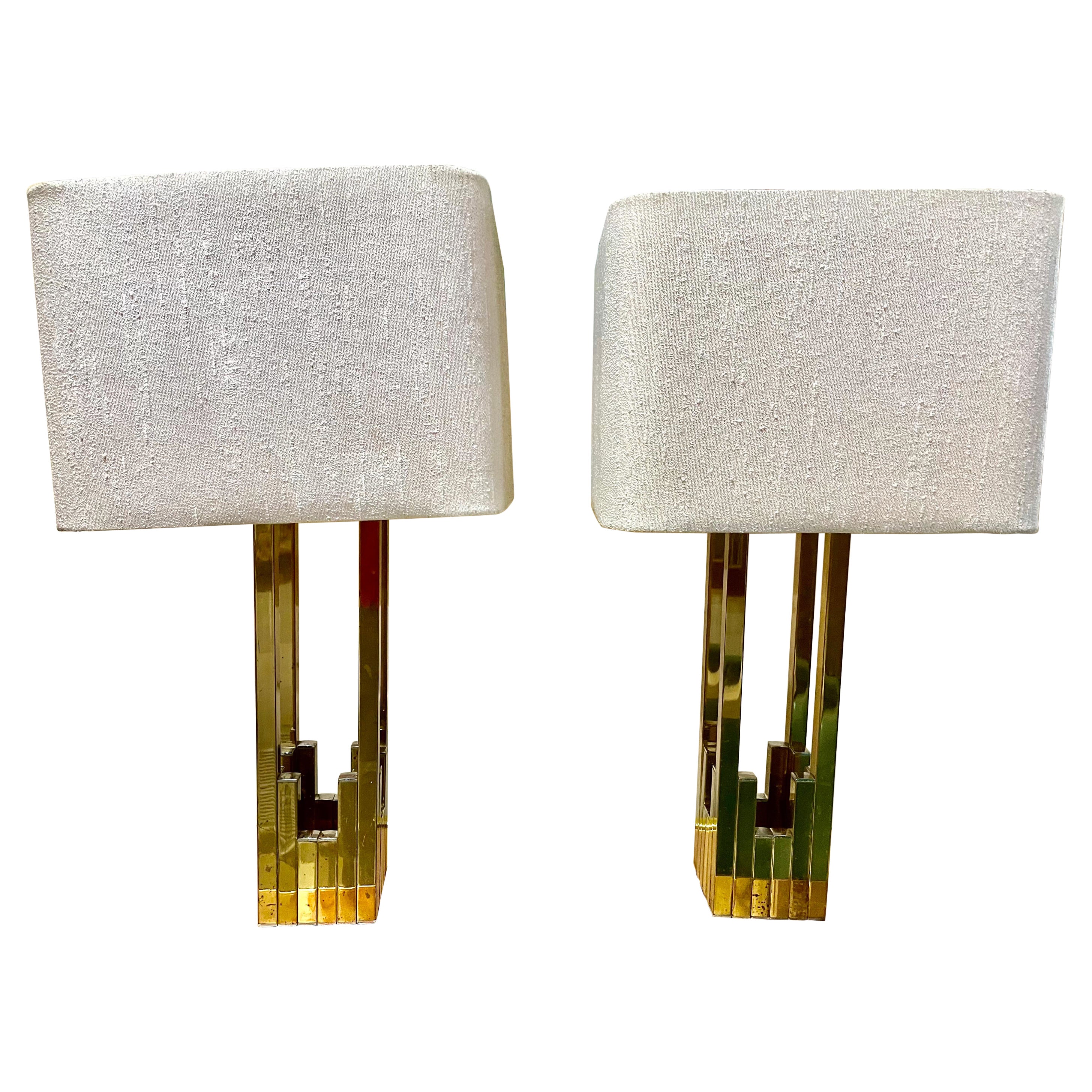 Bd lumica  brass gilt gold table lamp pair , spain 1970 For Sale