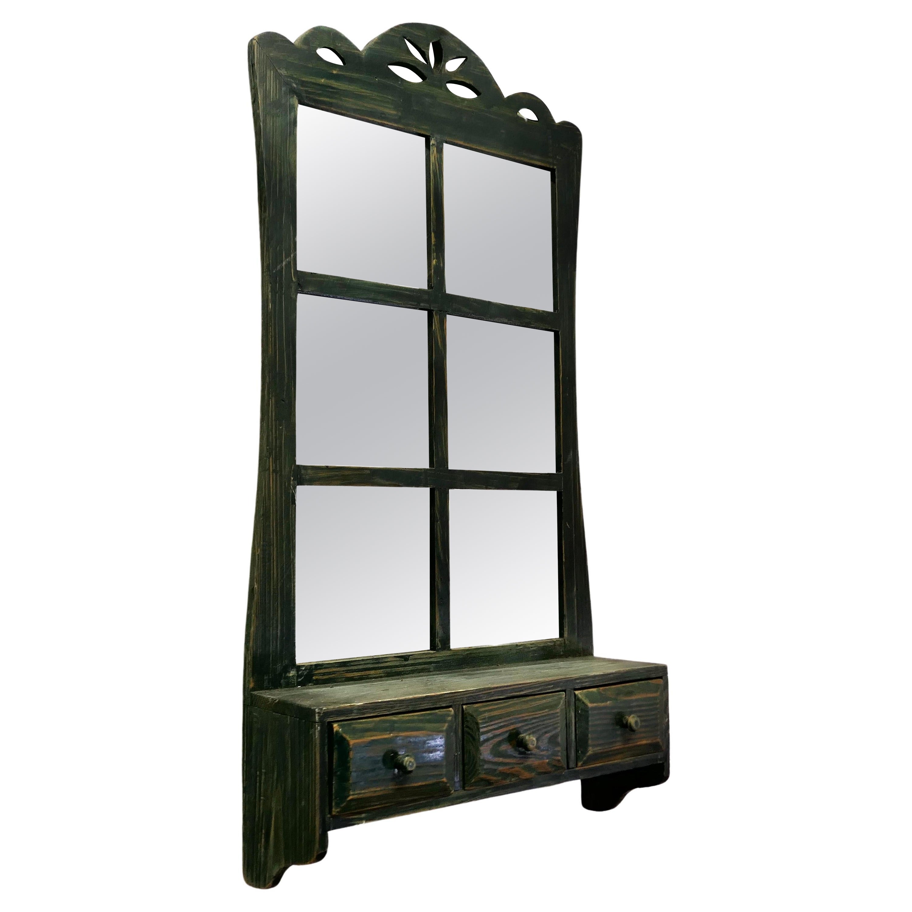 Wall Hanging Window Mirror with Drawers, Cloakroom or Bathroom    For Sale