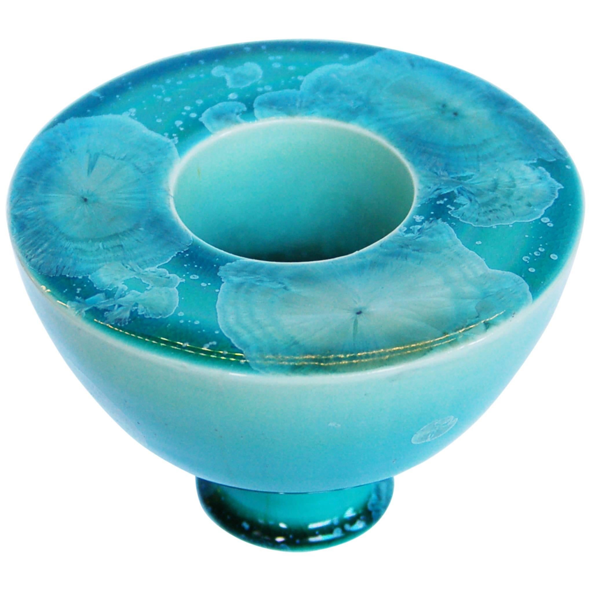 Turquoise Crystal Glazed Porcelain Double Walled Bowl For Sale