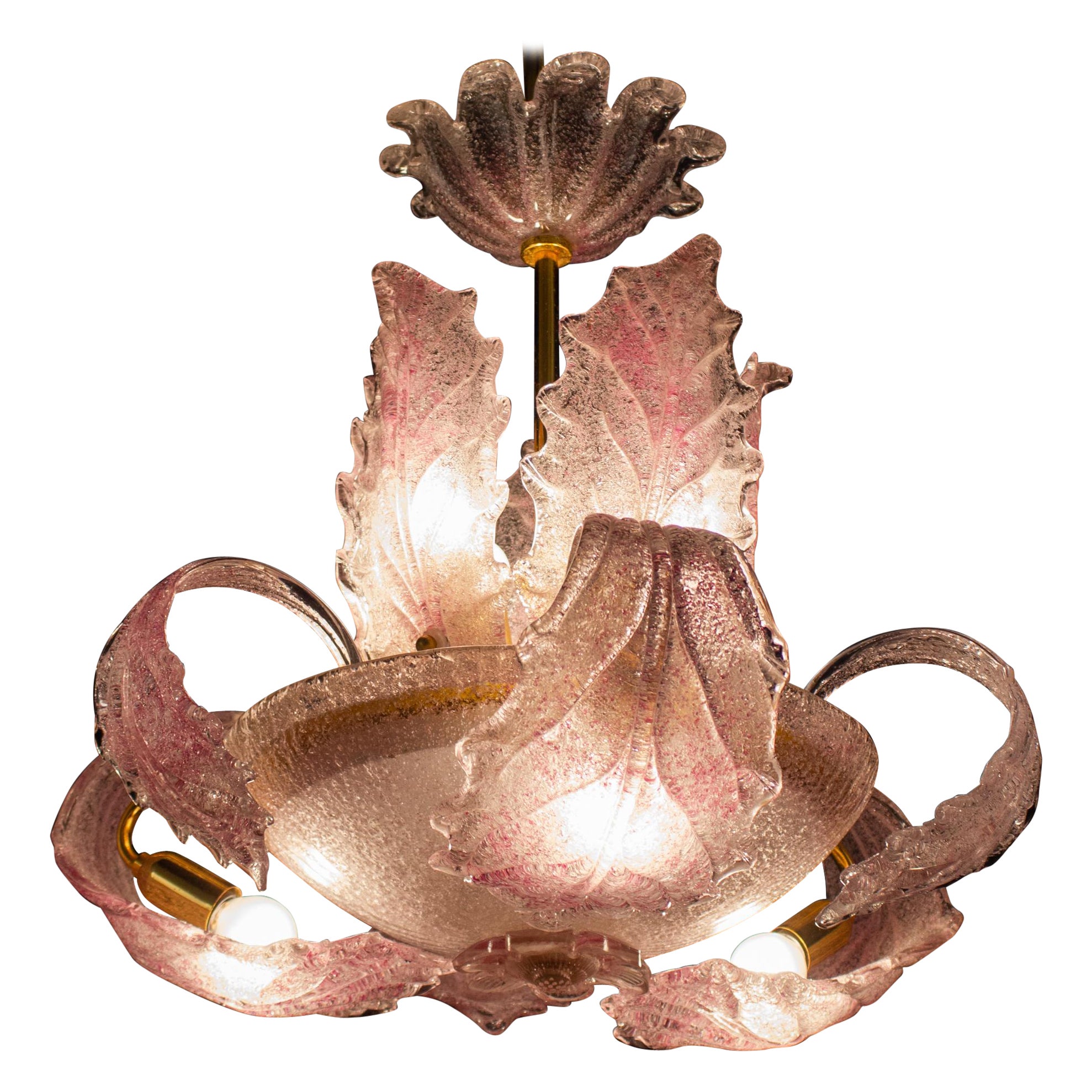 Art Deco Pink Ninfea Murano Glass Chandelier by Barovier Italy, 1940 For Sale