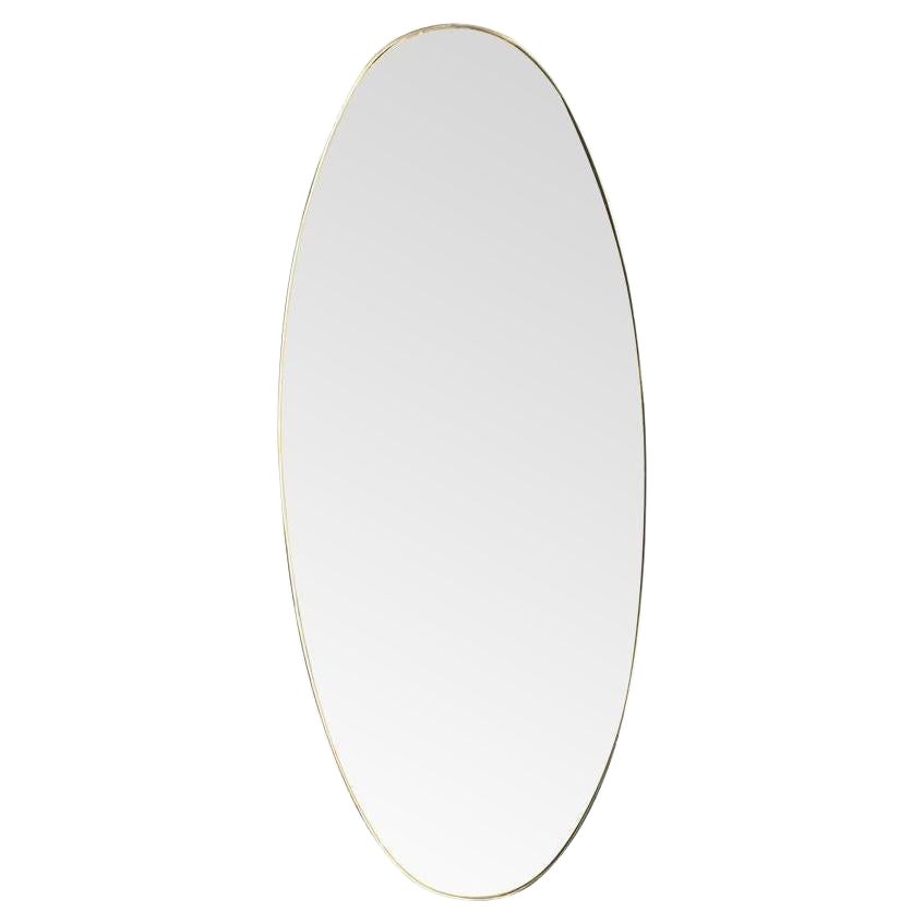 Grand miroir ovale original des années 1950, encadré de laiton, italien.