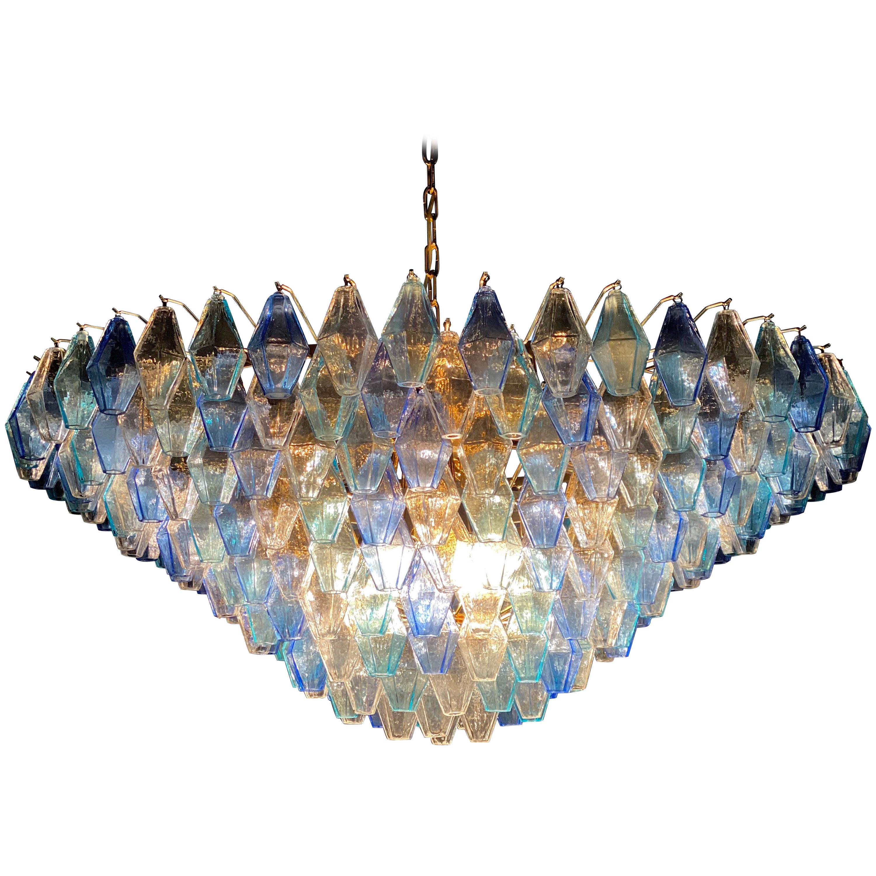 Extraordinary Sapphire Color Poliedri Murano Glass Ceiling Light or Chandelier For Sale