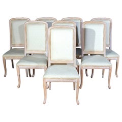 Retro Fine Set of 8 Italian White Decapé Wood Chairs, 1970s