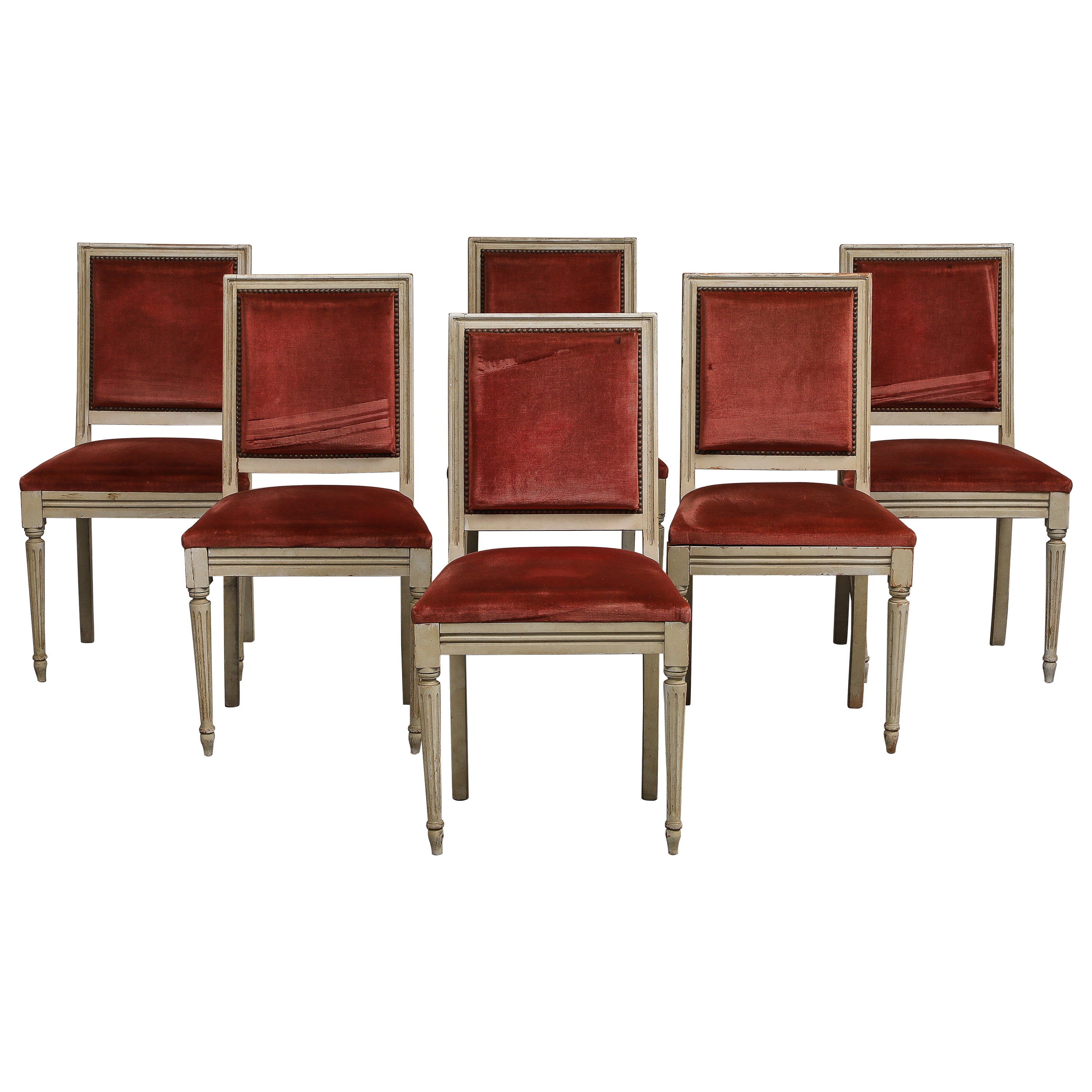 French Louis XVI Style Painted Side Chairs, Set of 6 For Sale