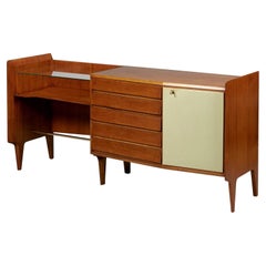 Gio Ponti : Cabinet en acajou, verre, skaï, Italie années 1950