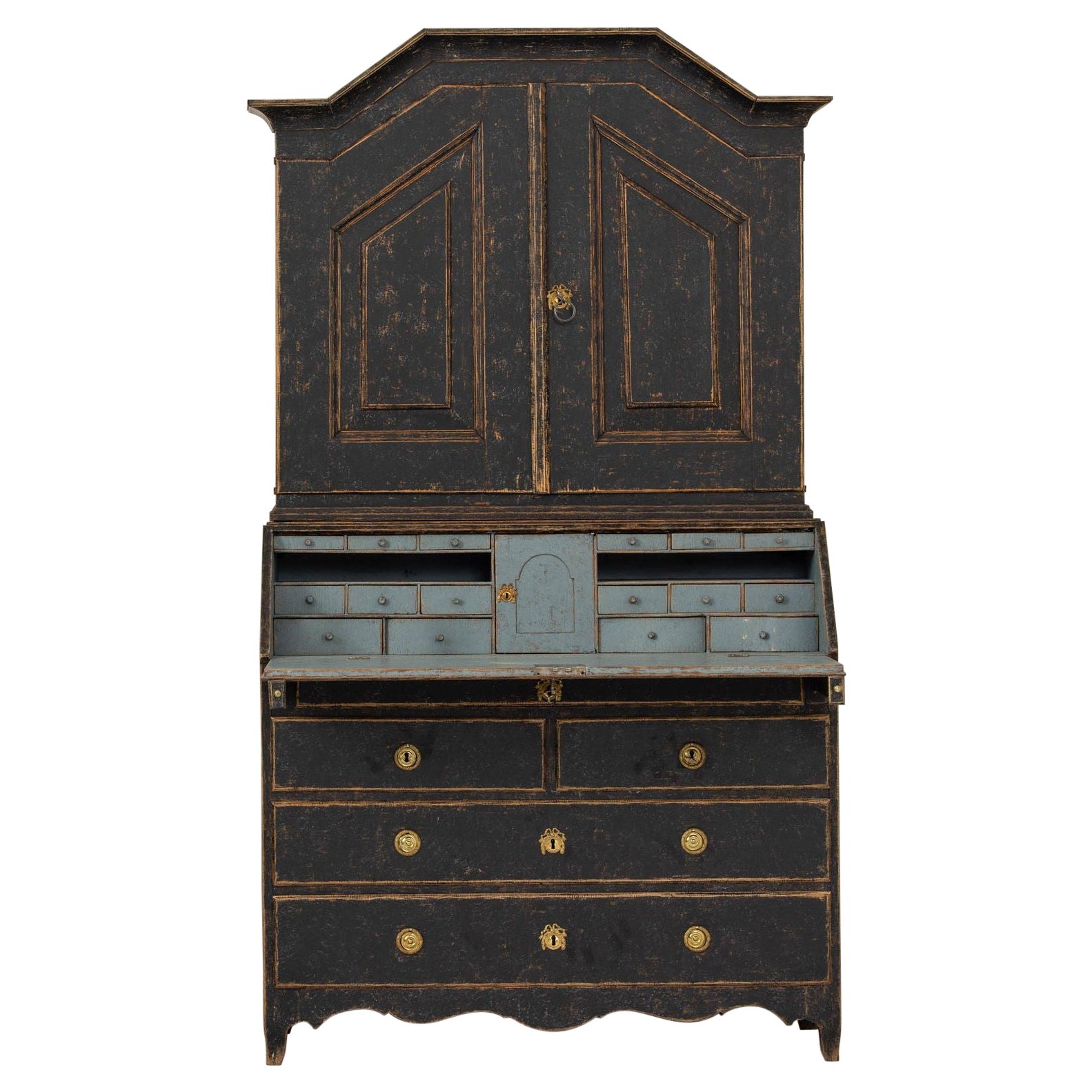 18th c. Swedish Painted Secretary with Library For Sale