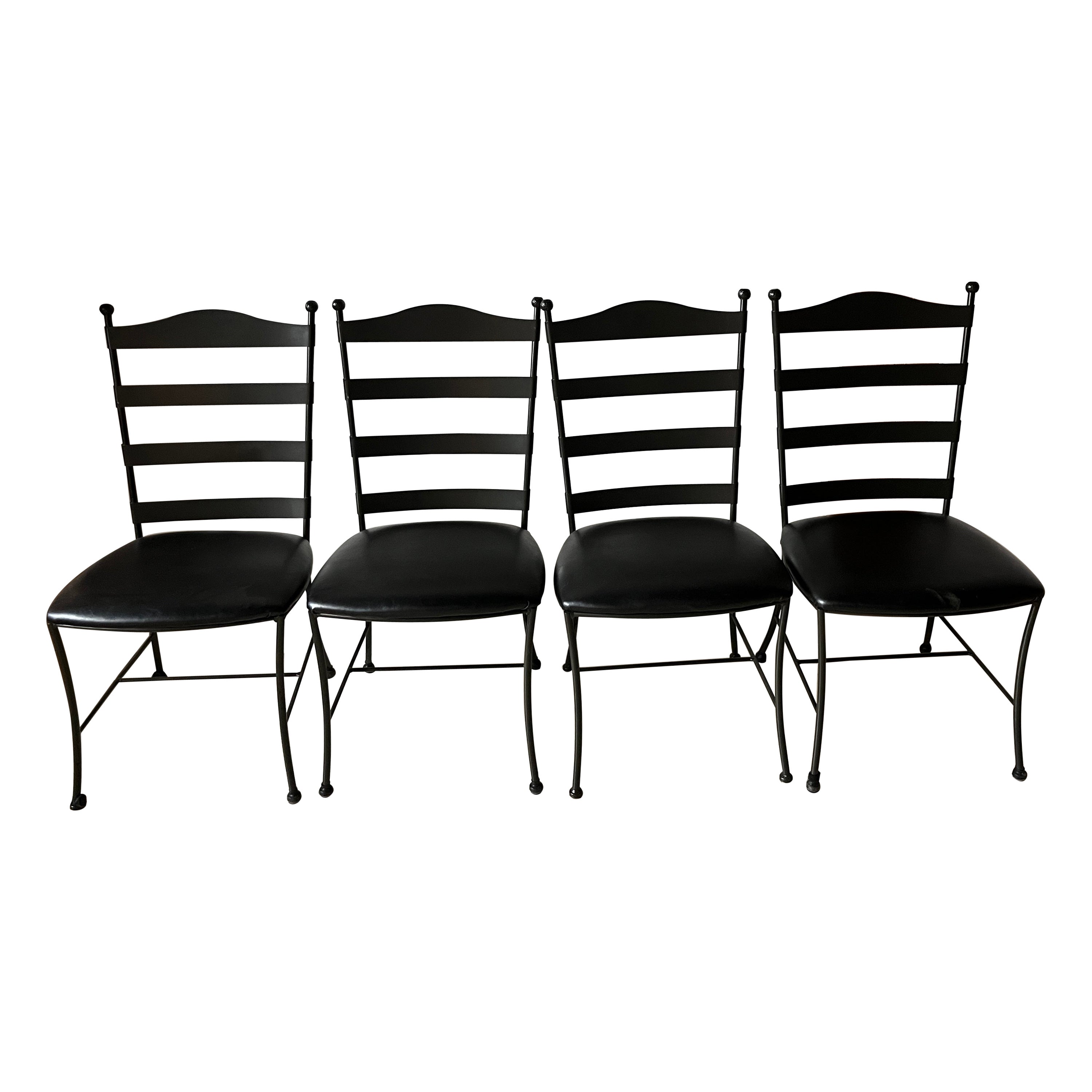 Set of 4 Black Iron Charleston Forge Ladderback Dining Chairs