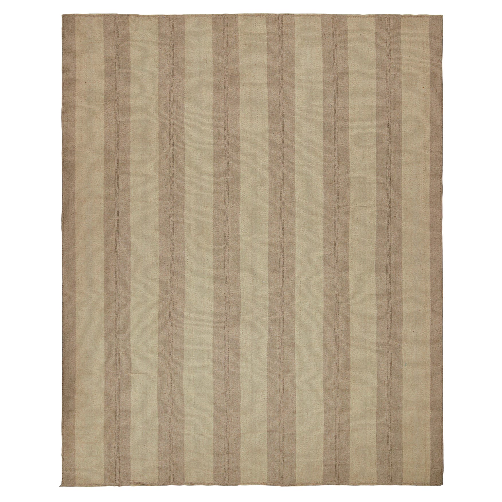 Rug & Kilim’s Contemporary Kilim with Beige and Taupe Stripes and Brown Accents For Sale