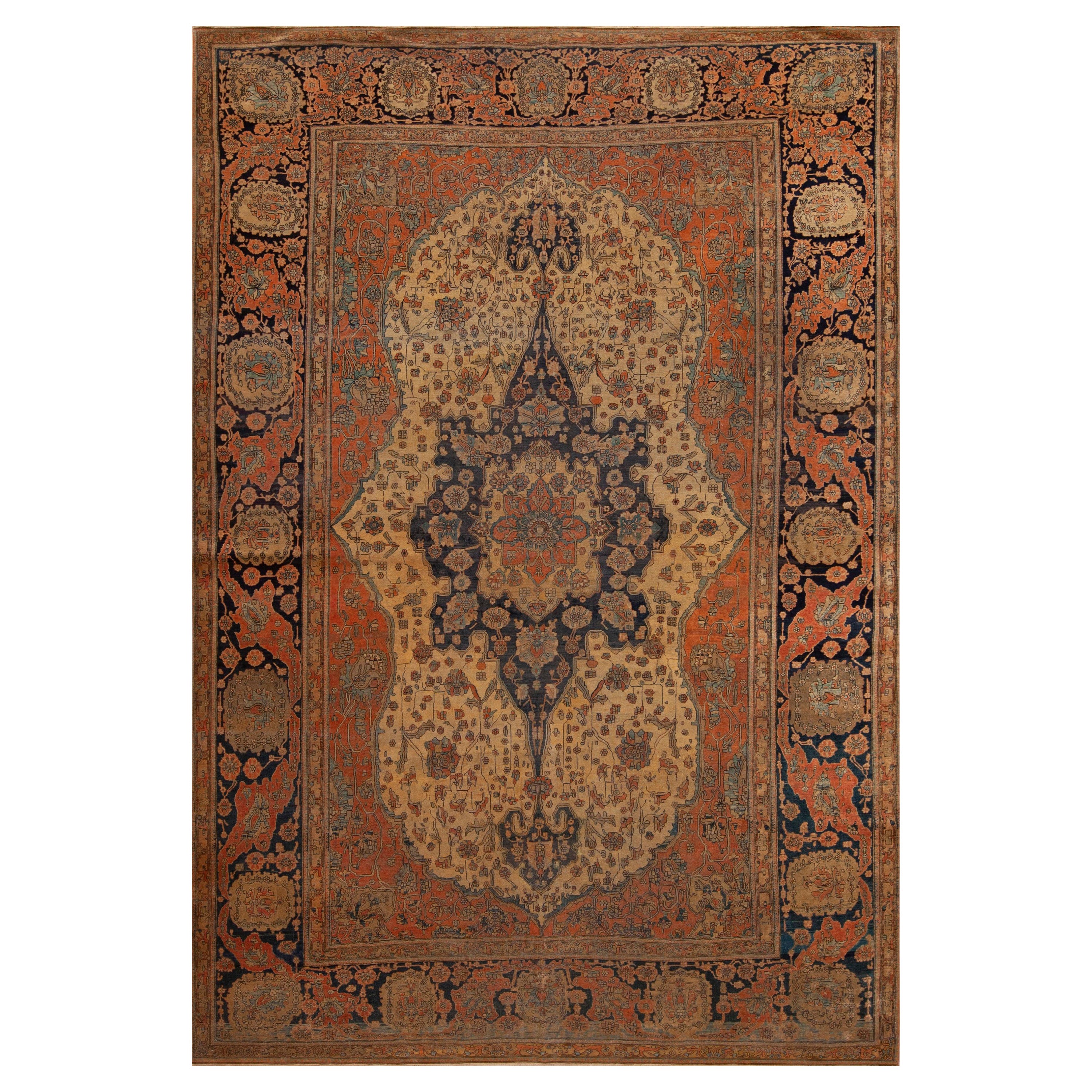 Seltener und schöner antiker persischer Kashan Mohtasham-Teppich mit feinem Gewebe 7' x 10'