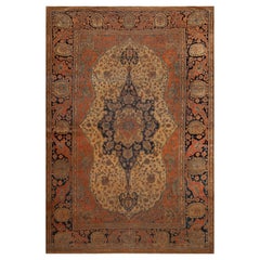 Seltener und schöner antiker persischer Kashan Mohtasham-Teppich mit feinem Gewebe 7' x 10'