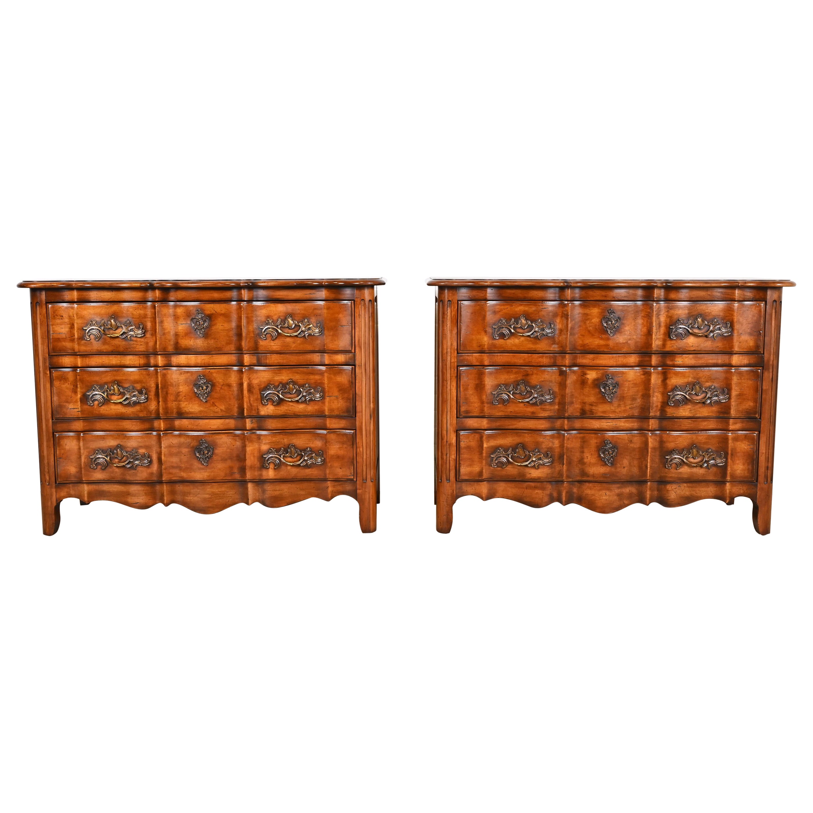 Century Furniture French Provincial Louis XV Carved Walnut Chests of Drawers For Sale