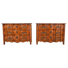 Retro Century Furniture French Provincial Louis XV Carved Walnut Chests of Drawers