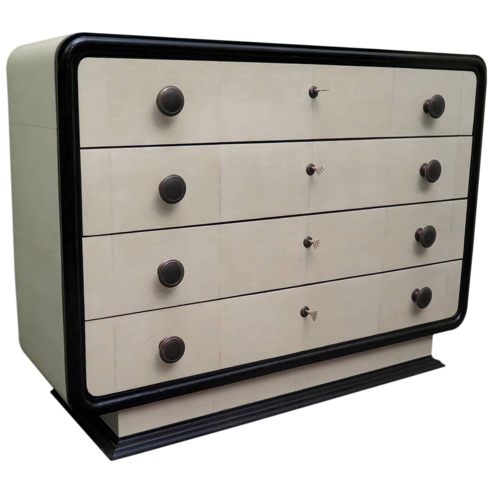 1940 Parchment and Brass Art Deco Chests of Drawers