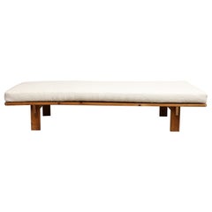 1950s Danish Modern Minimalist Pine Daybed with New White Boucle Upholstered Top