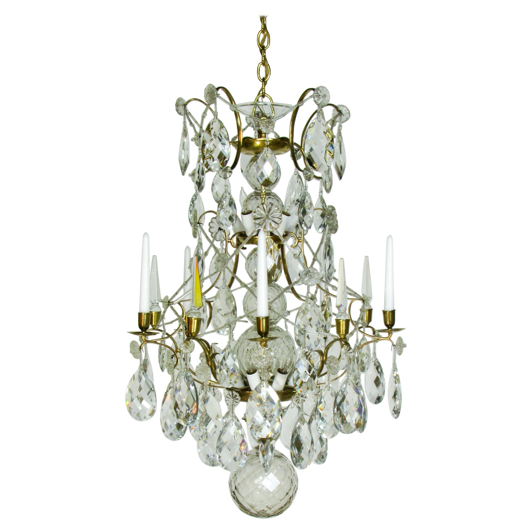 18th Century Swedish Brass and Crystal Chandelier