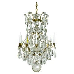 Antique 18th Century Swedish Brass and Crystal Chandelier