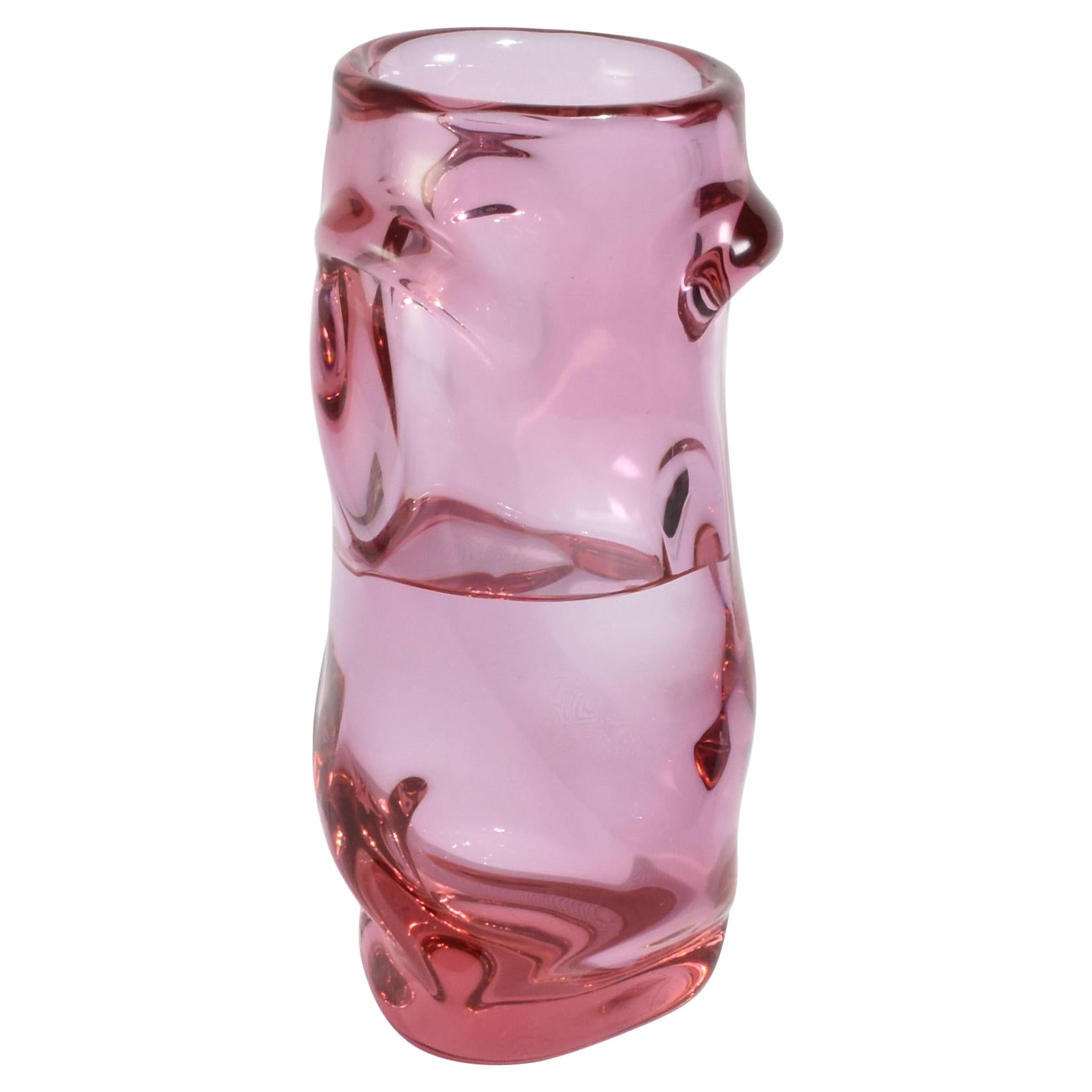 Vase aus rosa Glasvase im Angebot