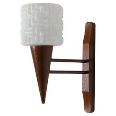 Mid-Century Danish Teak Wall Mount Sconce with Pressed Glass Shade