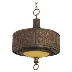 Retro Handsome Embossed Copper & Brass Art Nouveau Chandelier in Manner of Oscar Bach