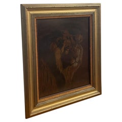 Retro Judi Otto Original Painting of Lion on Brown Velvet.