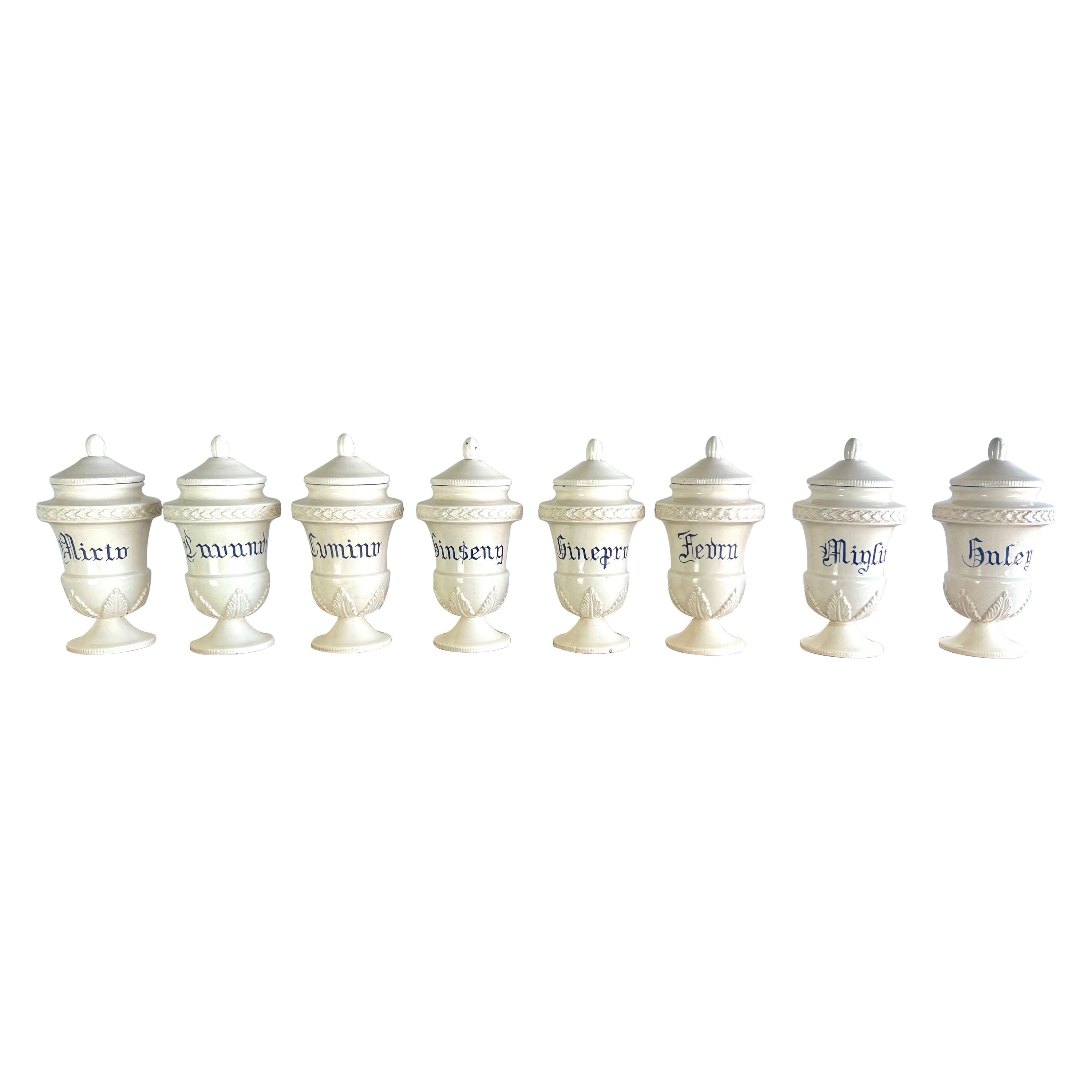 Set of Eight Italian Apothecary Jars w/ Lids For Sale