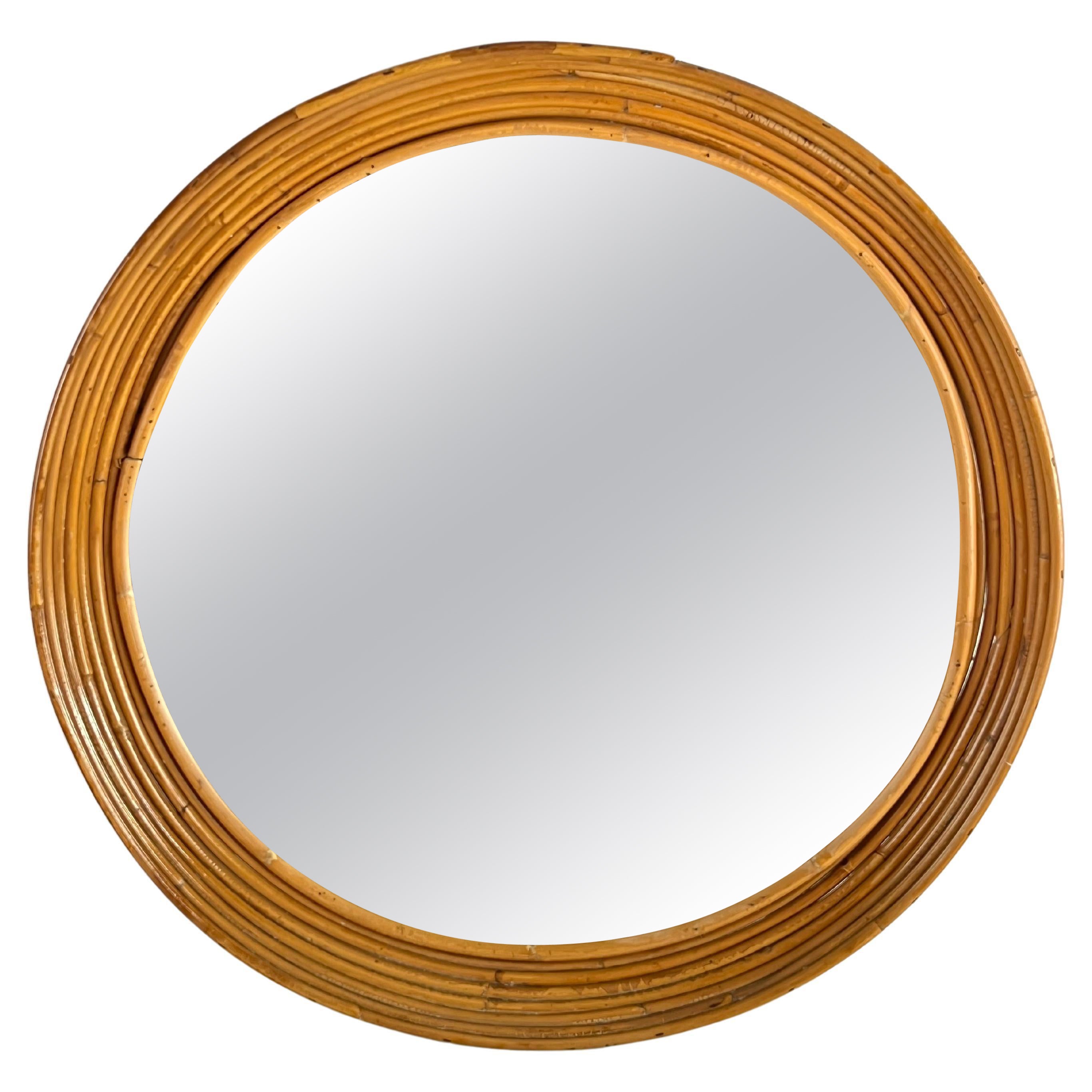 Mid-Century Round Bamboo Mirror Attributed to Vittorio Bonacina 1960s For Sale