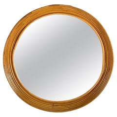 Mid-Century Round Bamboo Mirror Attributed to Vittorio Bonacina 1960s