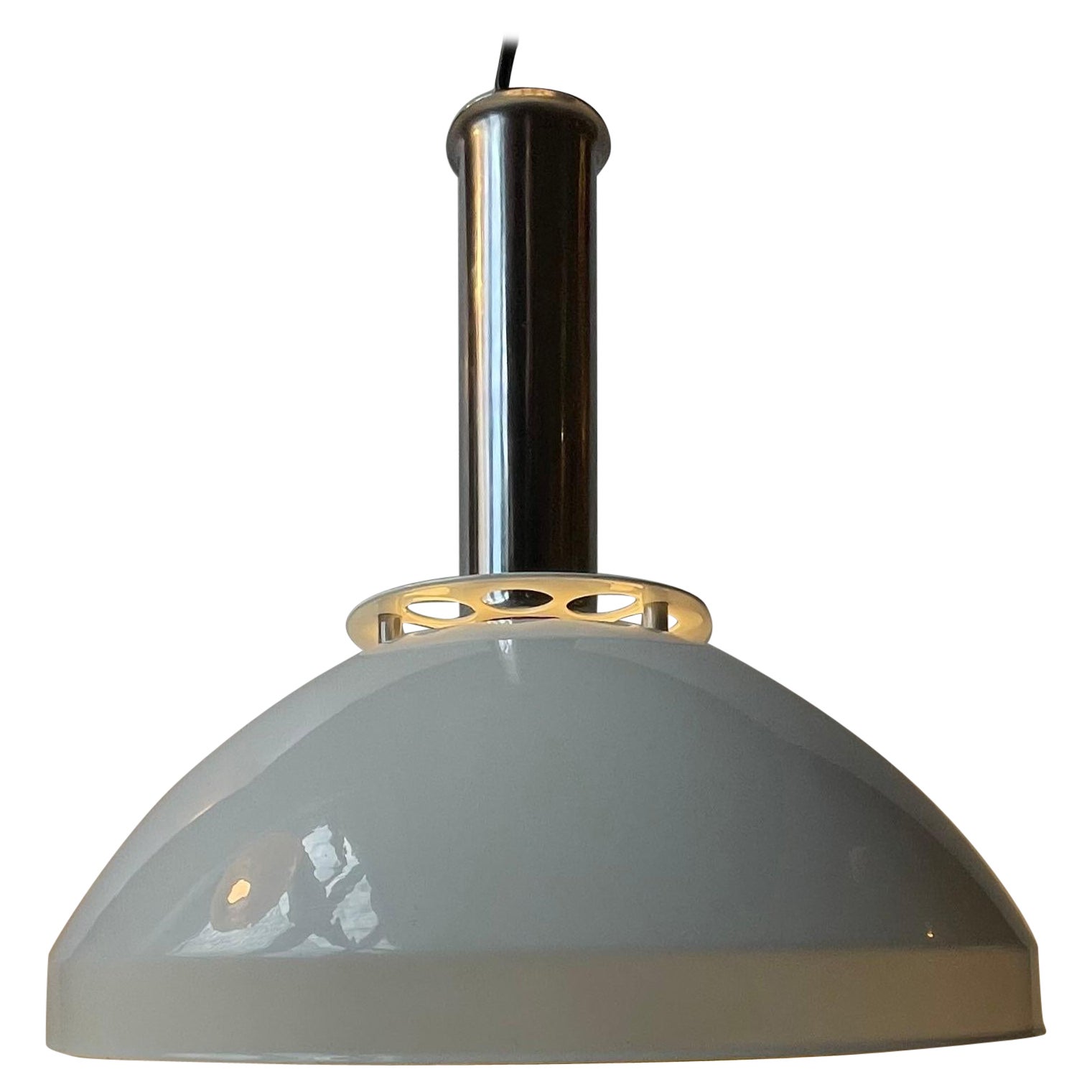 Italian Industrial Ceiling Lamp in White Enamel and Chrome Plating, 1970s For Sale