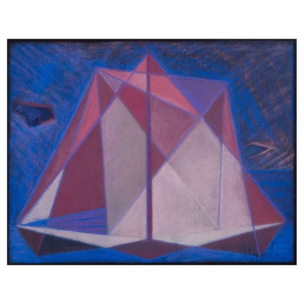 Ernst Wrede. Pastel on paper. Cubist composition. Ca 1960 For Sale
