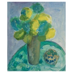 Artiste suédois. Aquarelle sur papier. Nature morte florale moderniste.