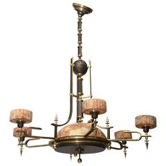 Oversized Neoclassical  Alabaster and Bronze Chandelier circa 1940