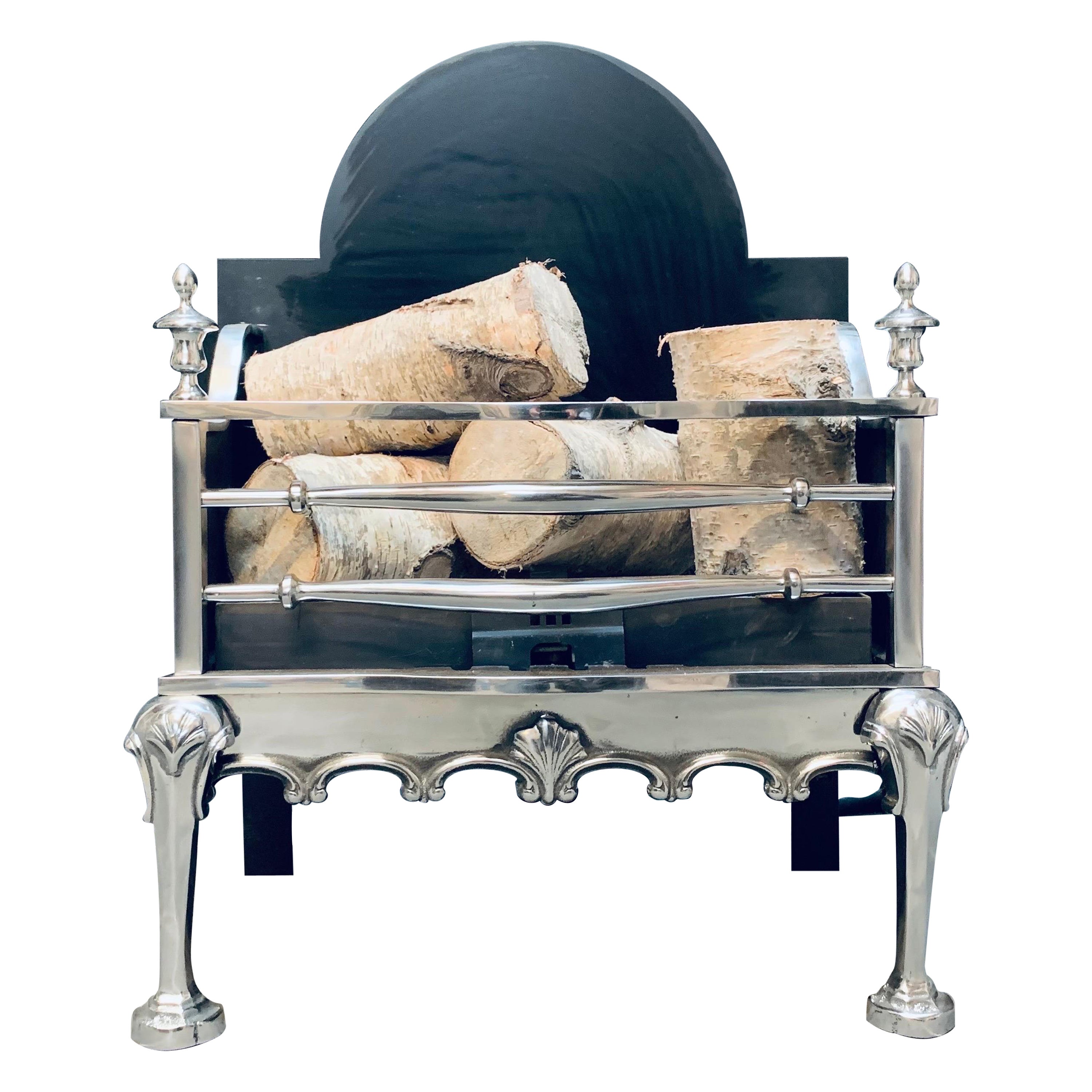 Grille de cheminée en acier poli du 19ème siècle