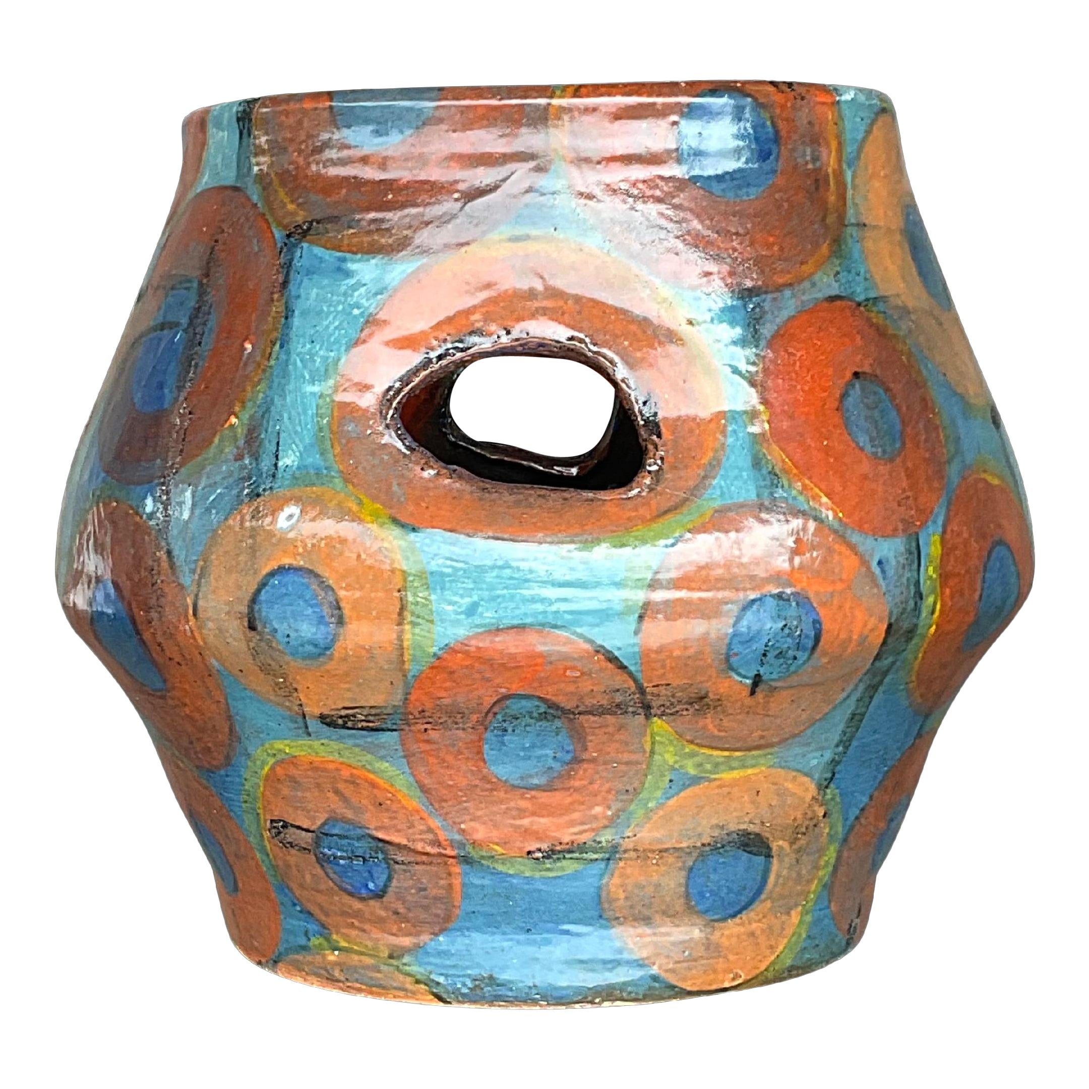 Vintage Boho Signed Studio Pottery Vase For Sale