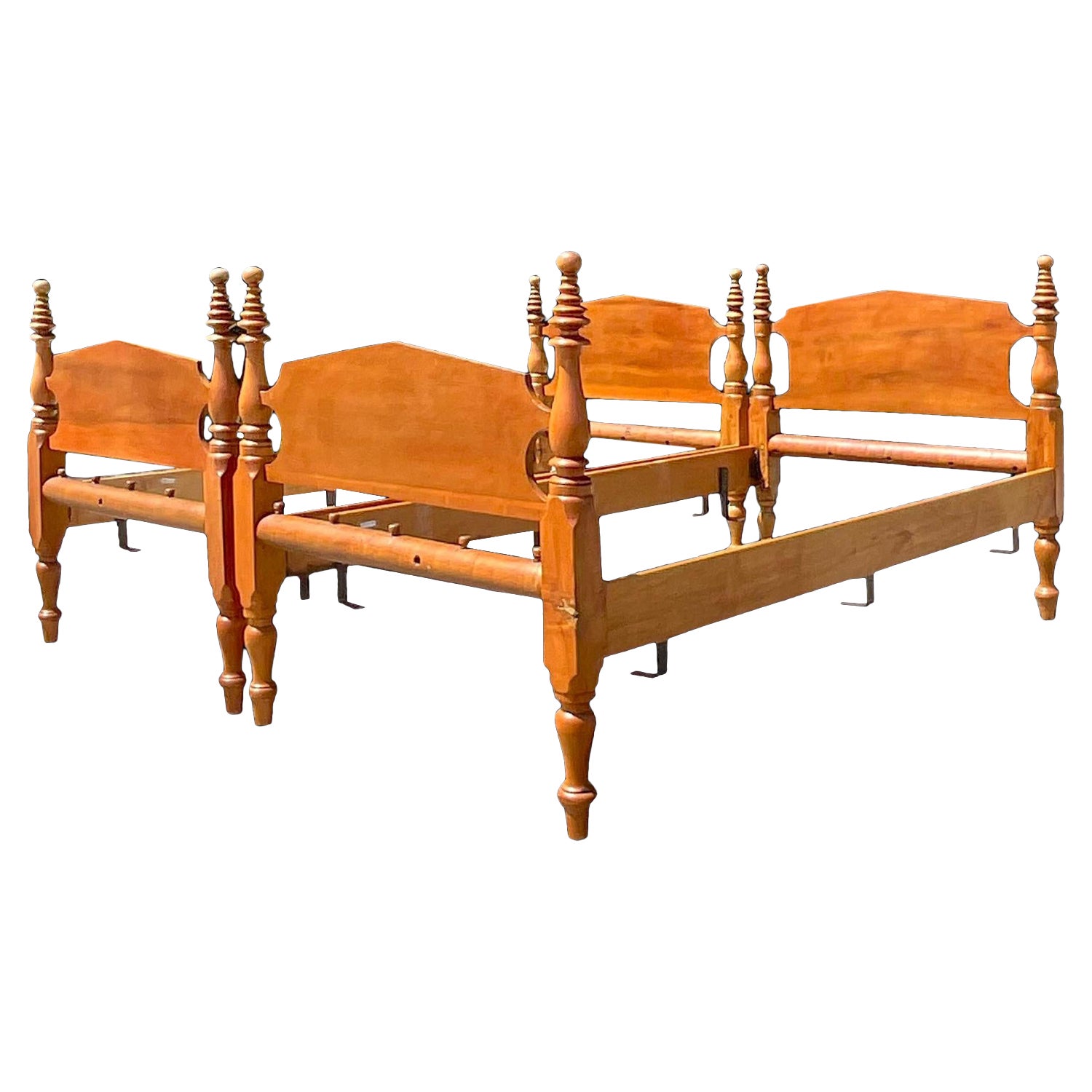 Mid 20th Century Vintage Boho Maple Cannonball Twin Beds - a Pair For Sale