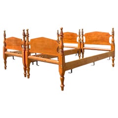 Mid 20th Century Retro Boho Maple Cannonball Twin Beds - a Pair