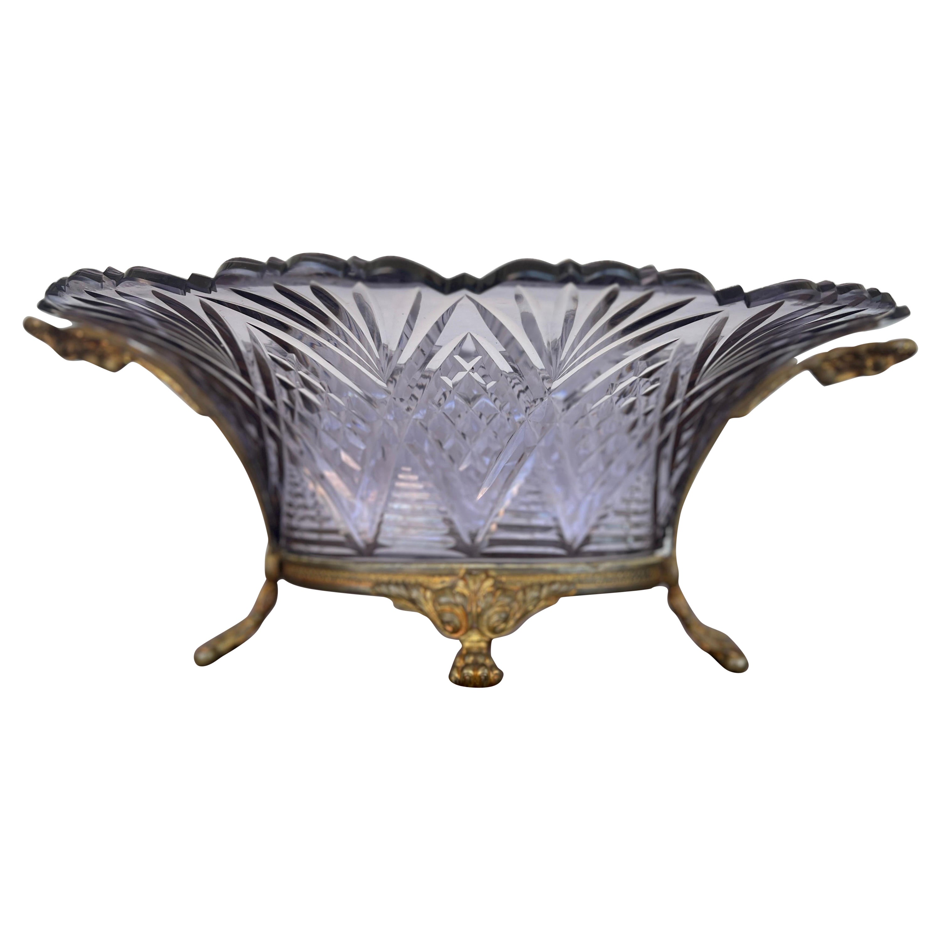 Antique French Baccarat Amethyst Glass and Ormolu Mounted Centerpiece Bowl For Sale