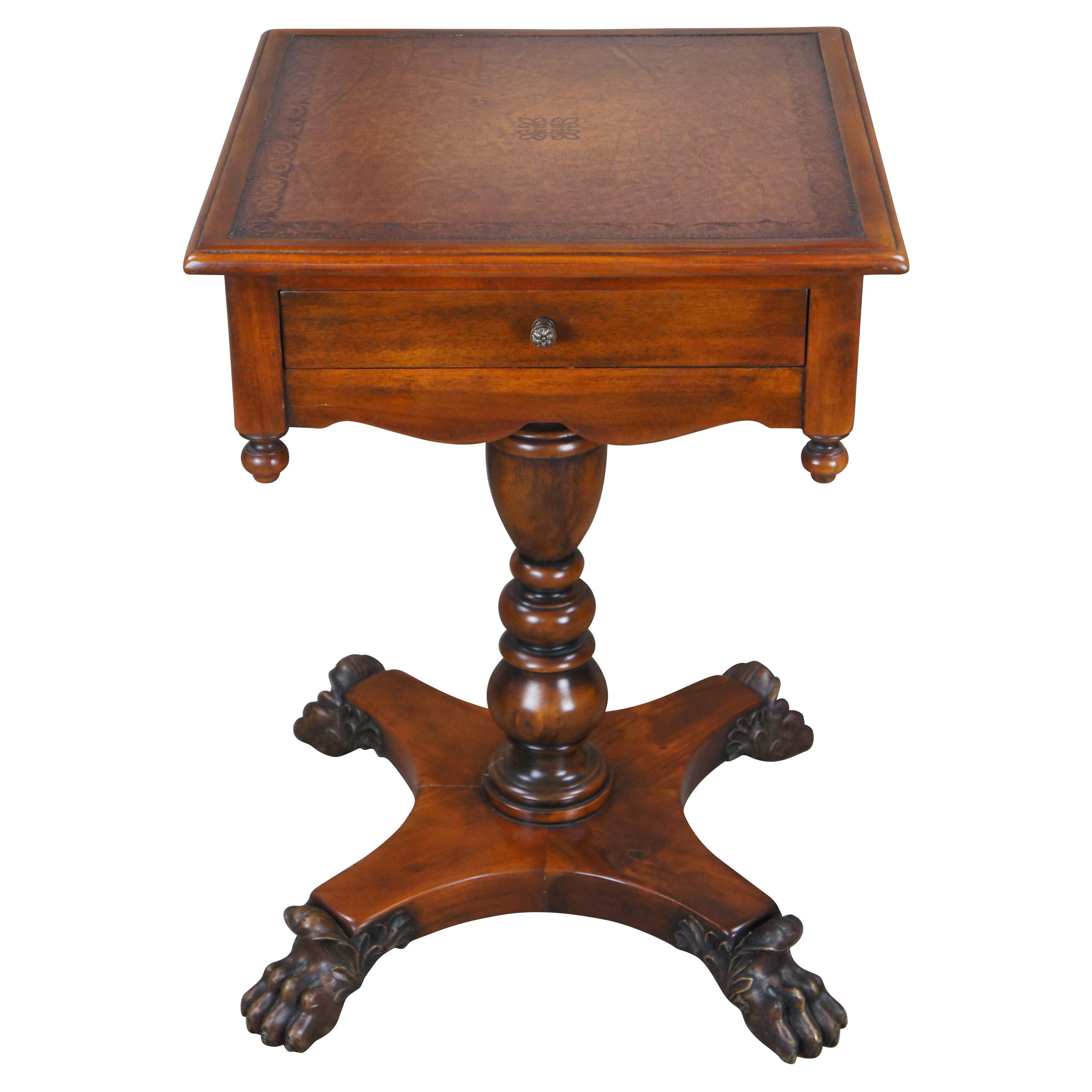Theodore Alexander American Empire Style Carved Mahogany Leather Top Side Table