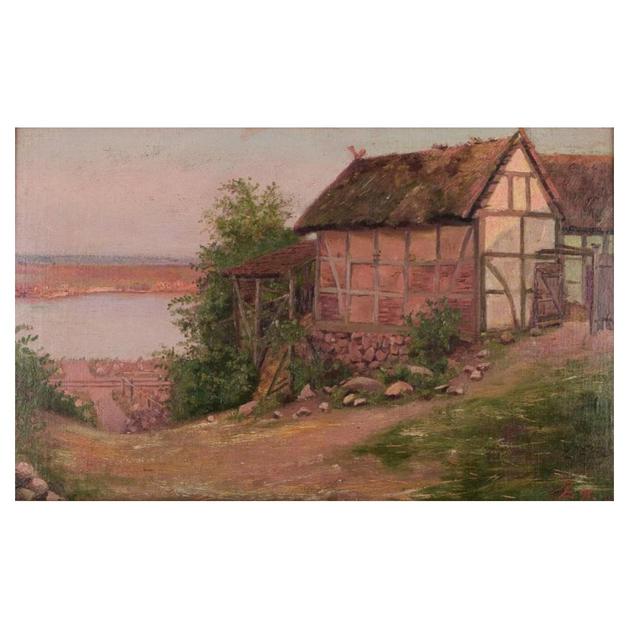 Christian Zacho, artista danese molto quotato. Olio / tavola. Paesaggio estivo danese
