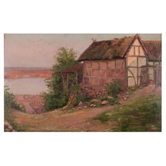 Antique Christian Zacho, well listed Danish artist. Oil / board. Danish summer landscape