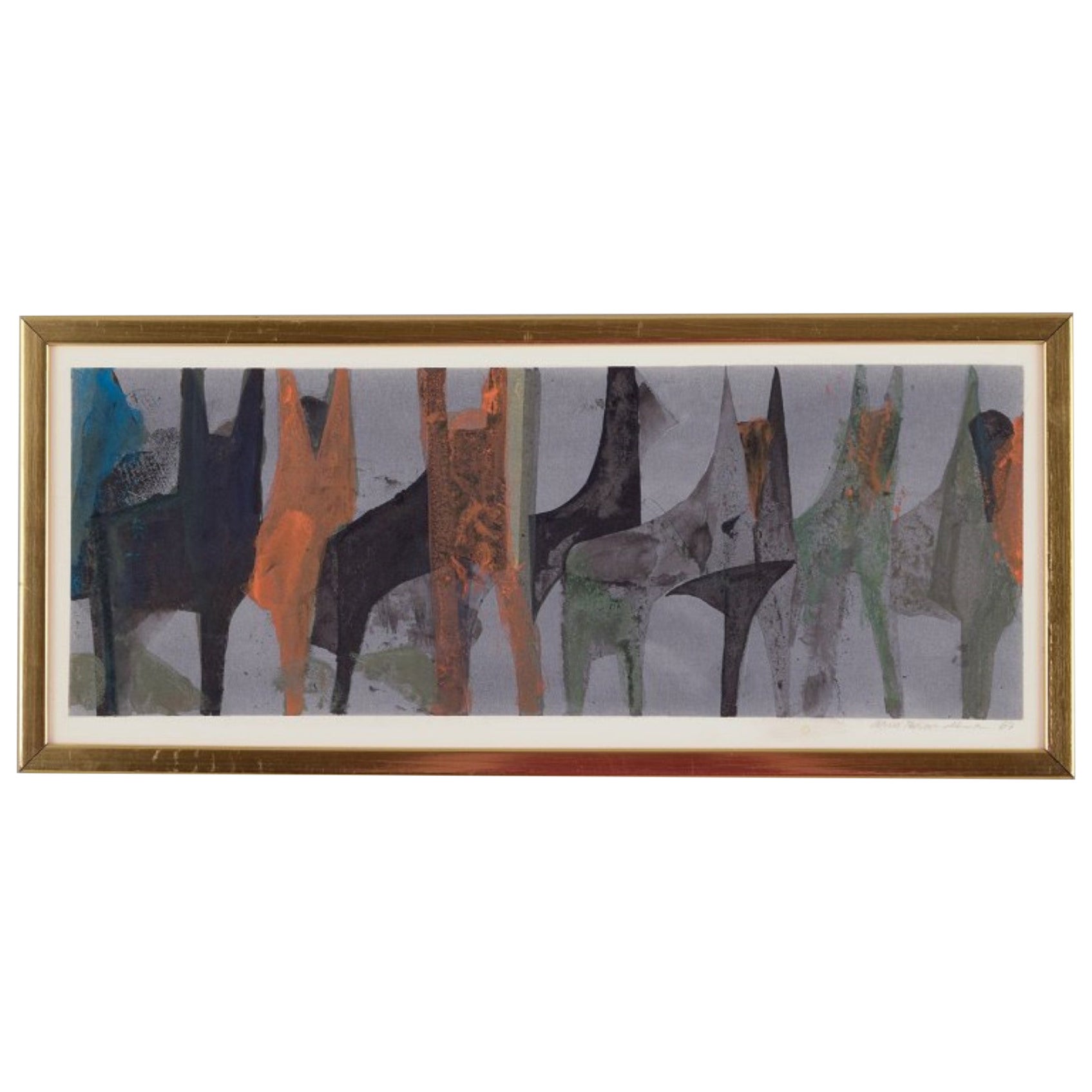 Arne Brandtman, schwedischer Künstler. Farbdruck auf Papier. Abstrakte Zusammensetzung.